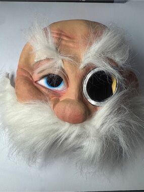 Bald Old Man Mask White Mustache Monocle Latex Paper Magic Group Halloween RARE